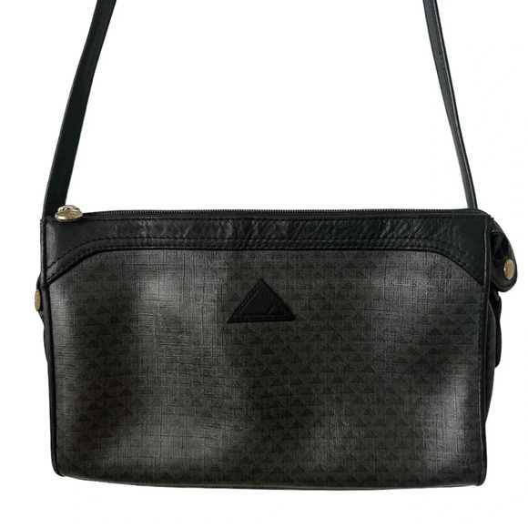 LIZ CLAIBORNE Black Gray Leather Crossbody Bag Vintage - Picture 1 of 9
